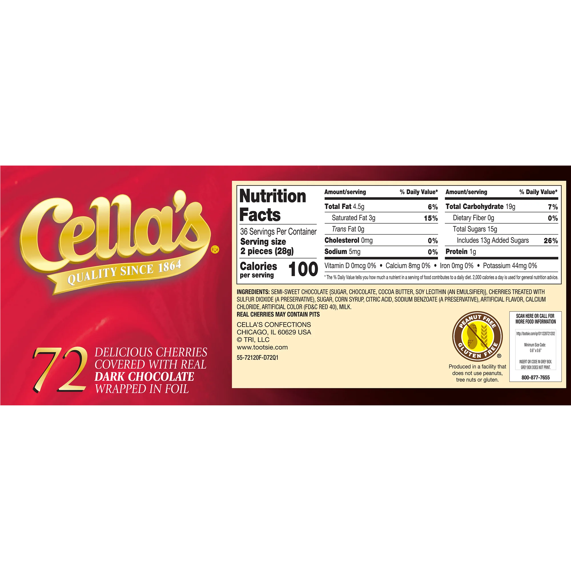 Cella's Dark Chocolate Covered Cherries Individually Wrapped  (2.25 lb \/ 72 ct. Box)