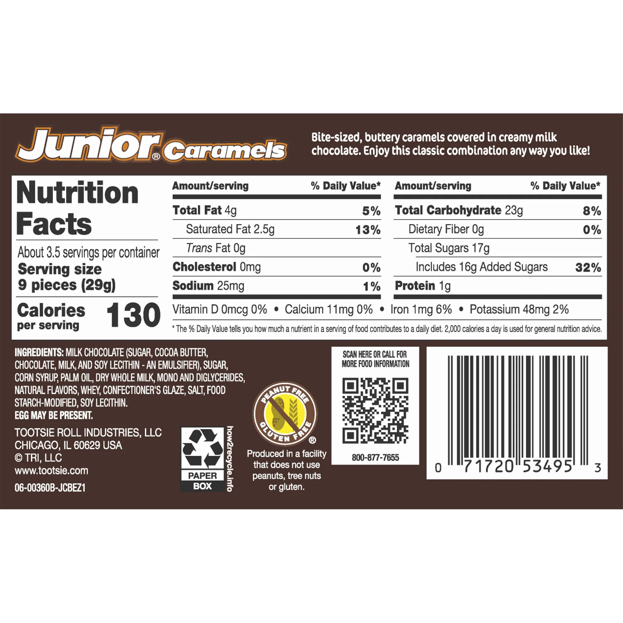 Junior Caramels Chocolate Candy  (3.5 oz. Box)
