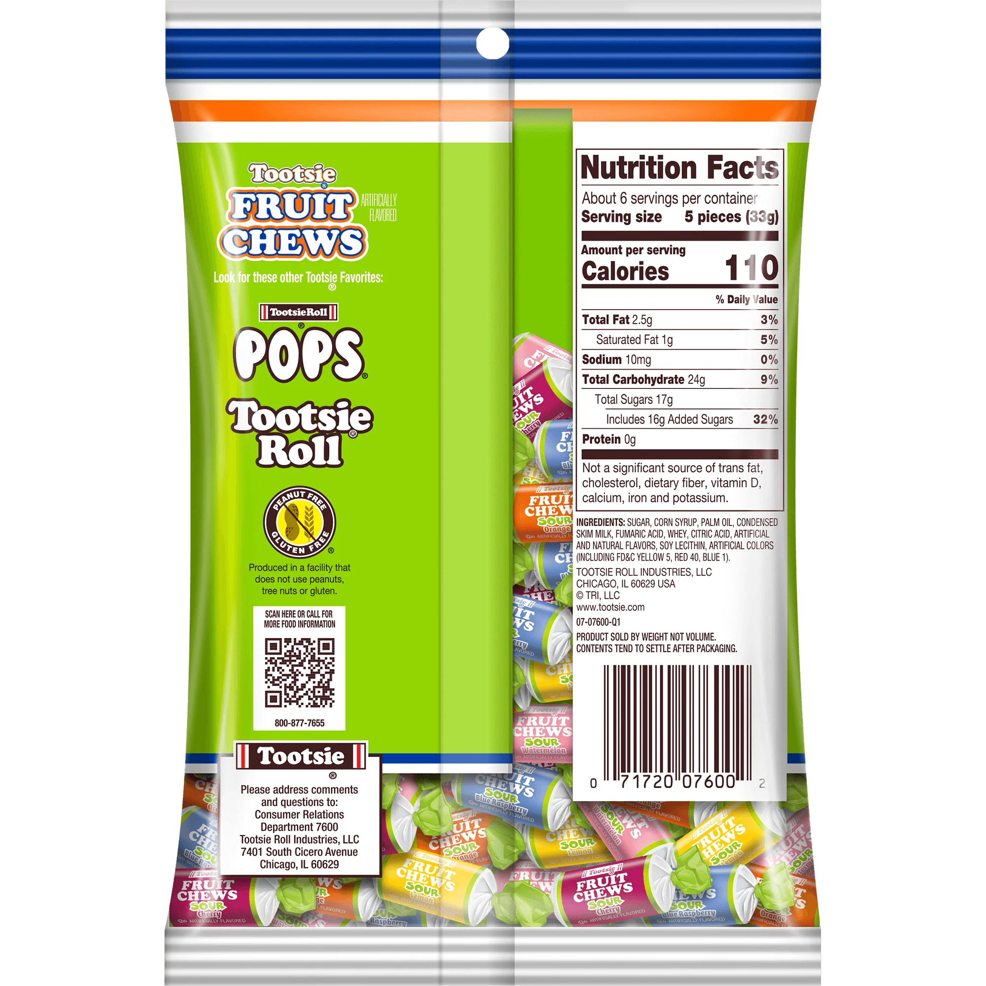 Tootsie Fruit Chews Assorted Sour Fruit Flavors (7 oz. Bag)