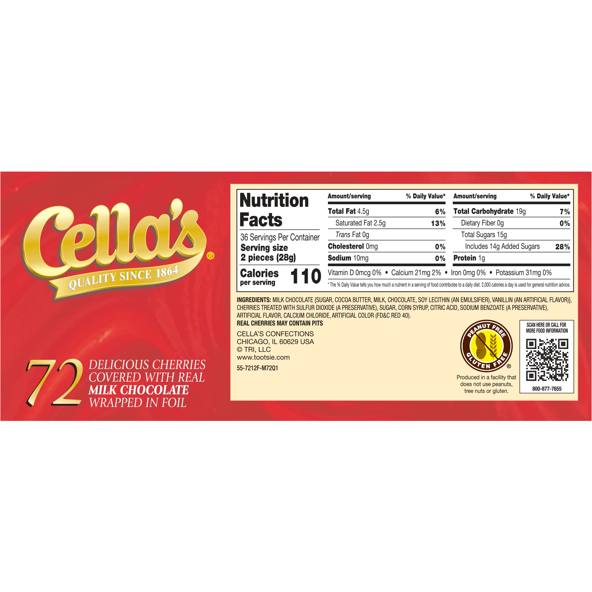Cella's Milk Chocolate Individually Wrapped (36 oz. \/ 72 ct. Box)