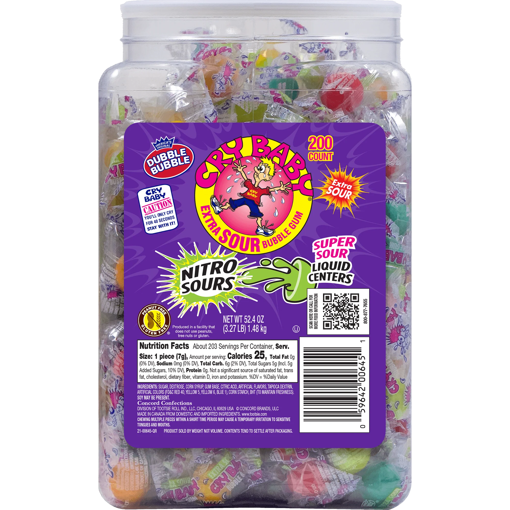 Cry Baby Nitro Assorted Sours Gumballs (52.4 oz. \/ 200 ct. Jar)