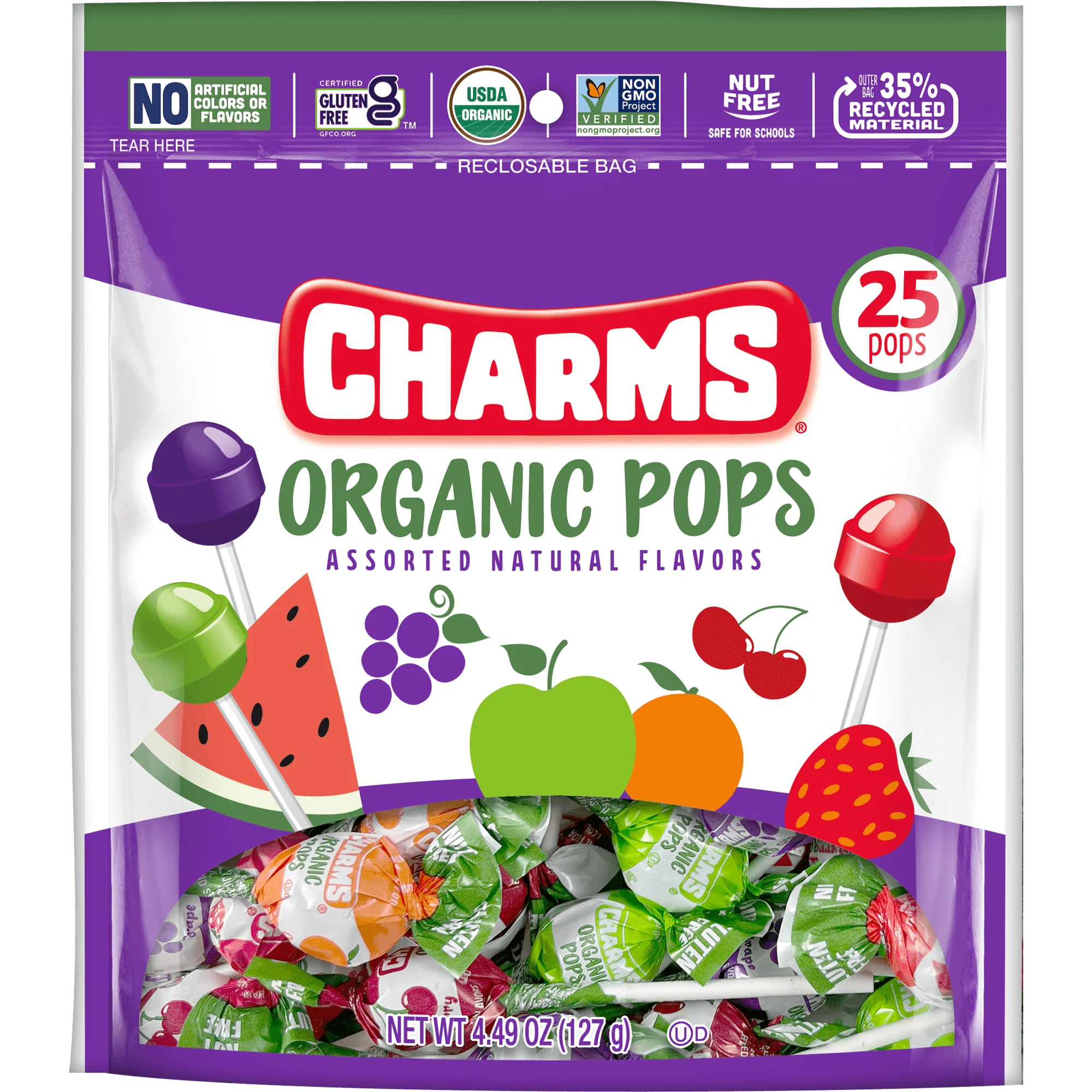 Charms Assorted Organic Pops (4.49 oz. Bag)