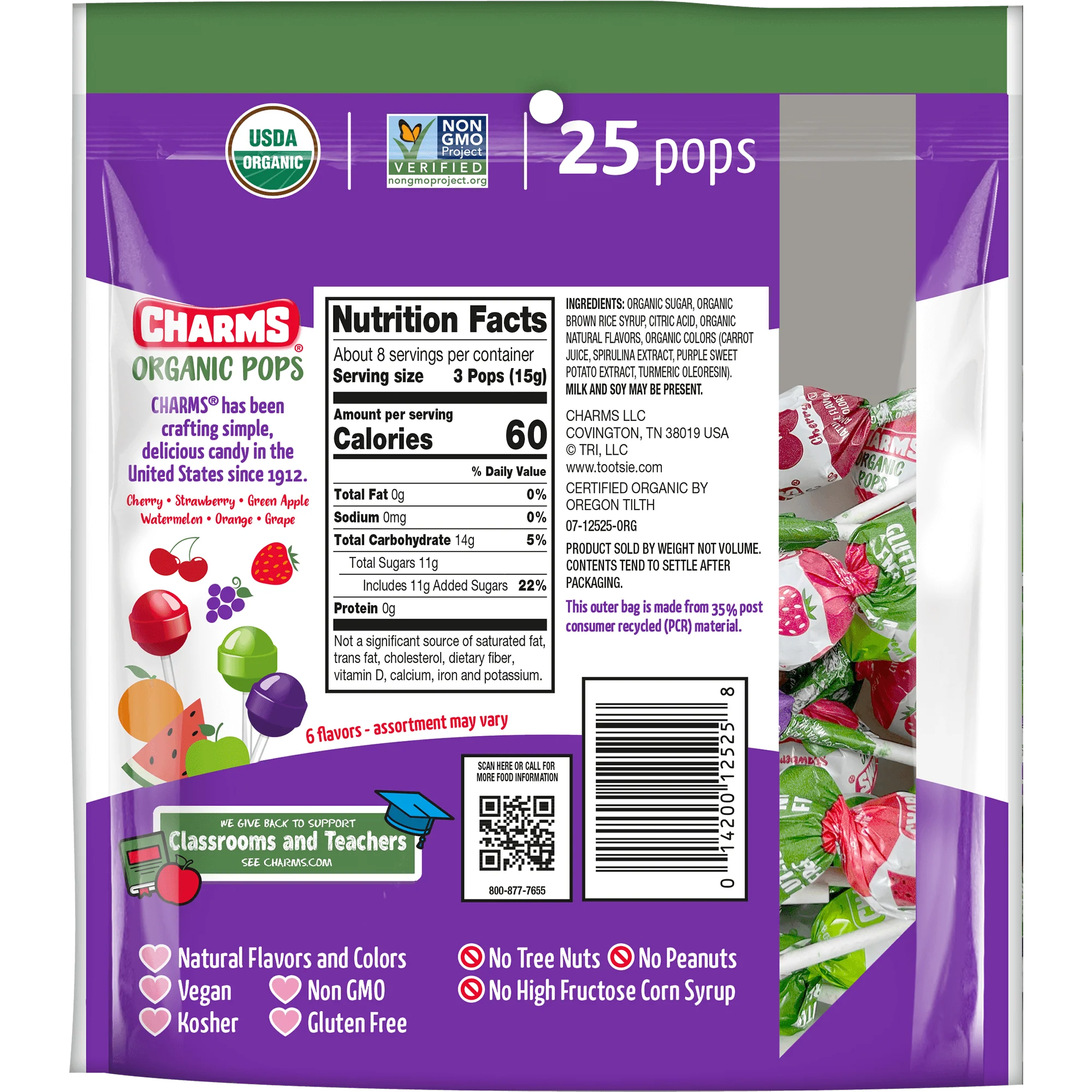 Charms Assorted Organic Pops (4.49 oz. Bag)